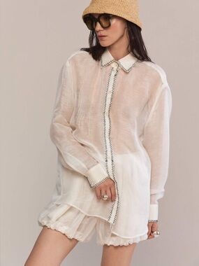 Bailey 44 sheer blouse with pearl accents